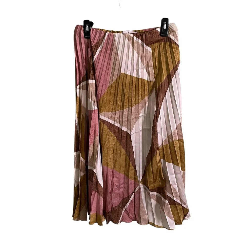 Zara Geometric Print Pleated Midi Skirt – Size M Sustainable Recycled Polyester